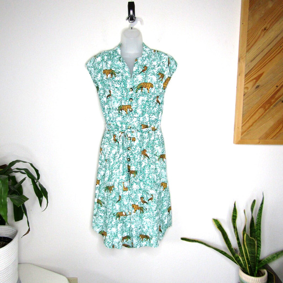 Anthropologie Green Animal Print Midi Dress - Picture 1 of 15